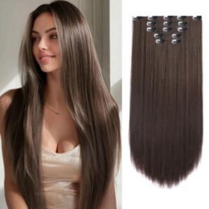 Brown Clip-In Hair Extensions 26 Inch 5 pieces Premium Japanese High Temp Hair